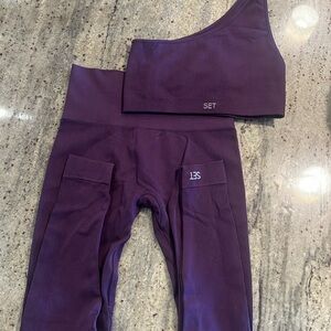 SET Active Purple One-Shoulder Sports Bra and Leggings Set